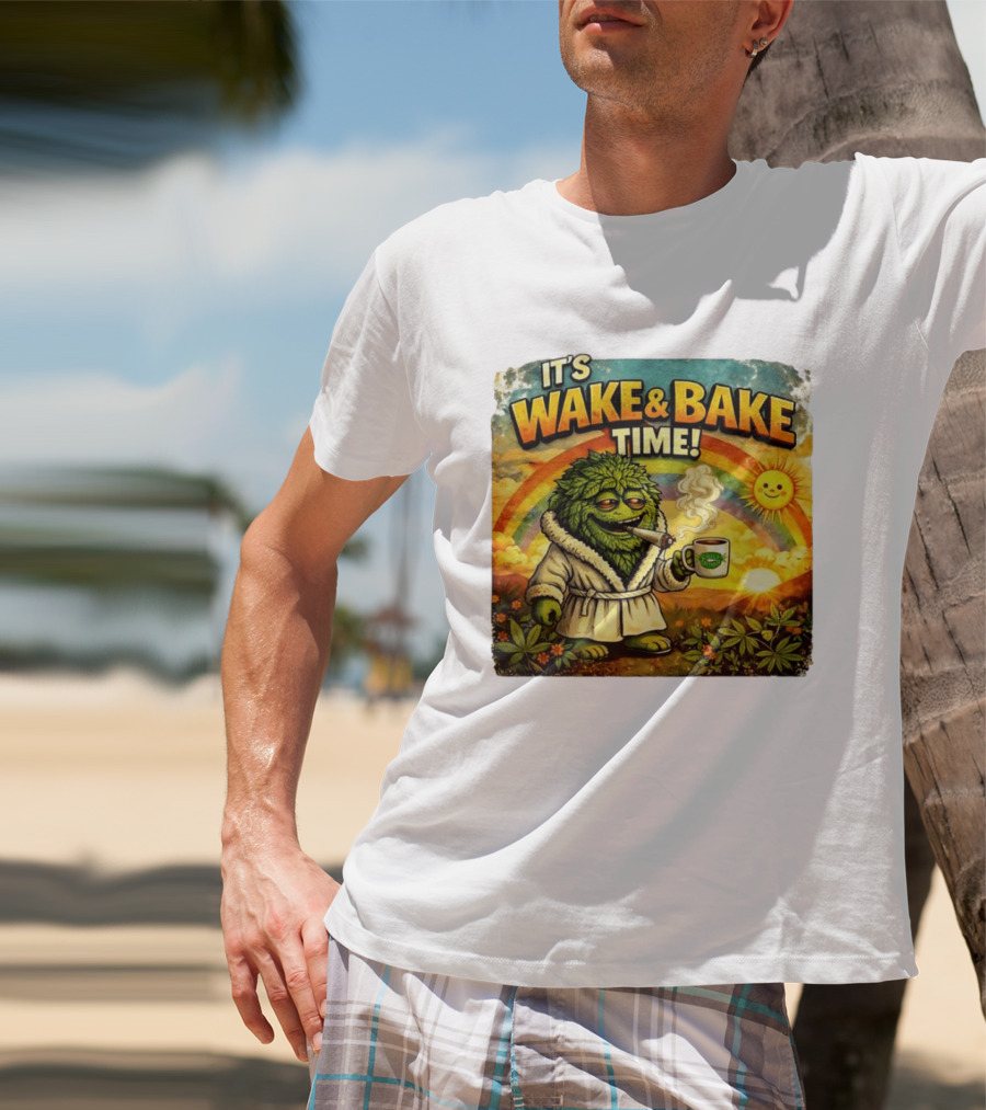 It's Wake And Bake Time Chief Greenbud Smoking Rainbow Sun Cannabis T-Shirt