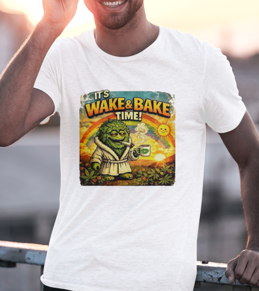 It's Wake And Bake Time Chief Greenbud Smoking Rainbow Sun Cannabis T-Shirt