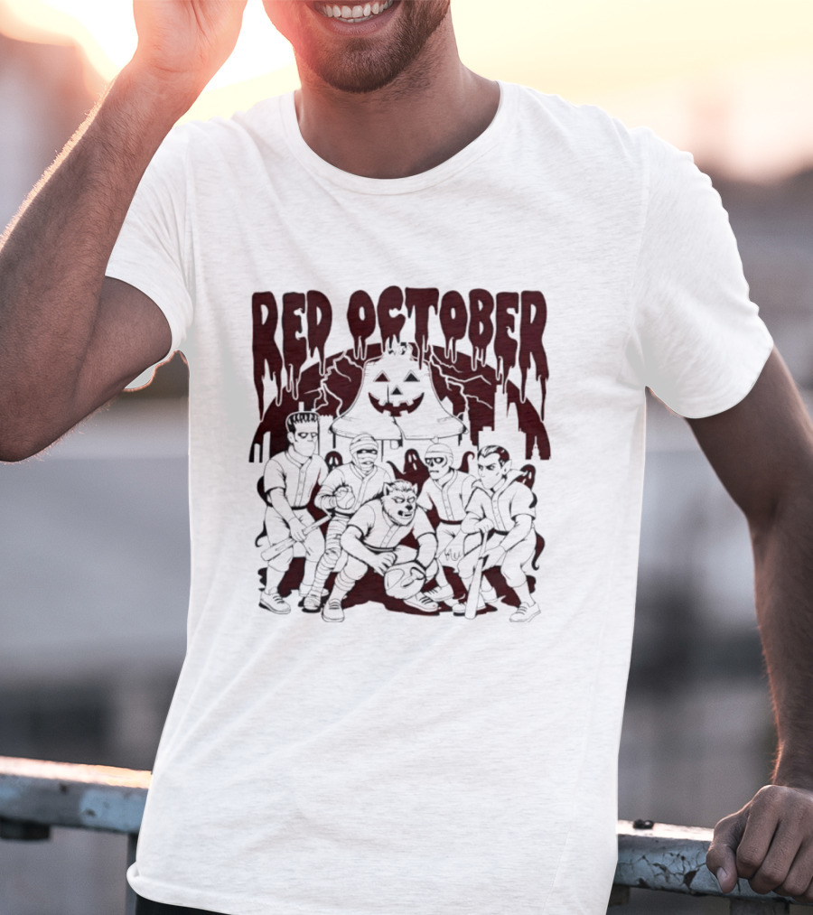 Red October Philadelphia Baseball Halloween Vintage Horror Players Pumpkin T-Shirt