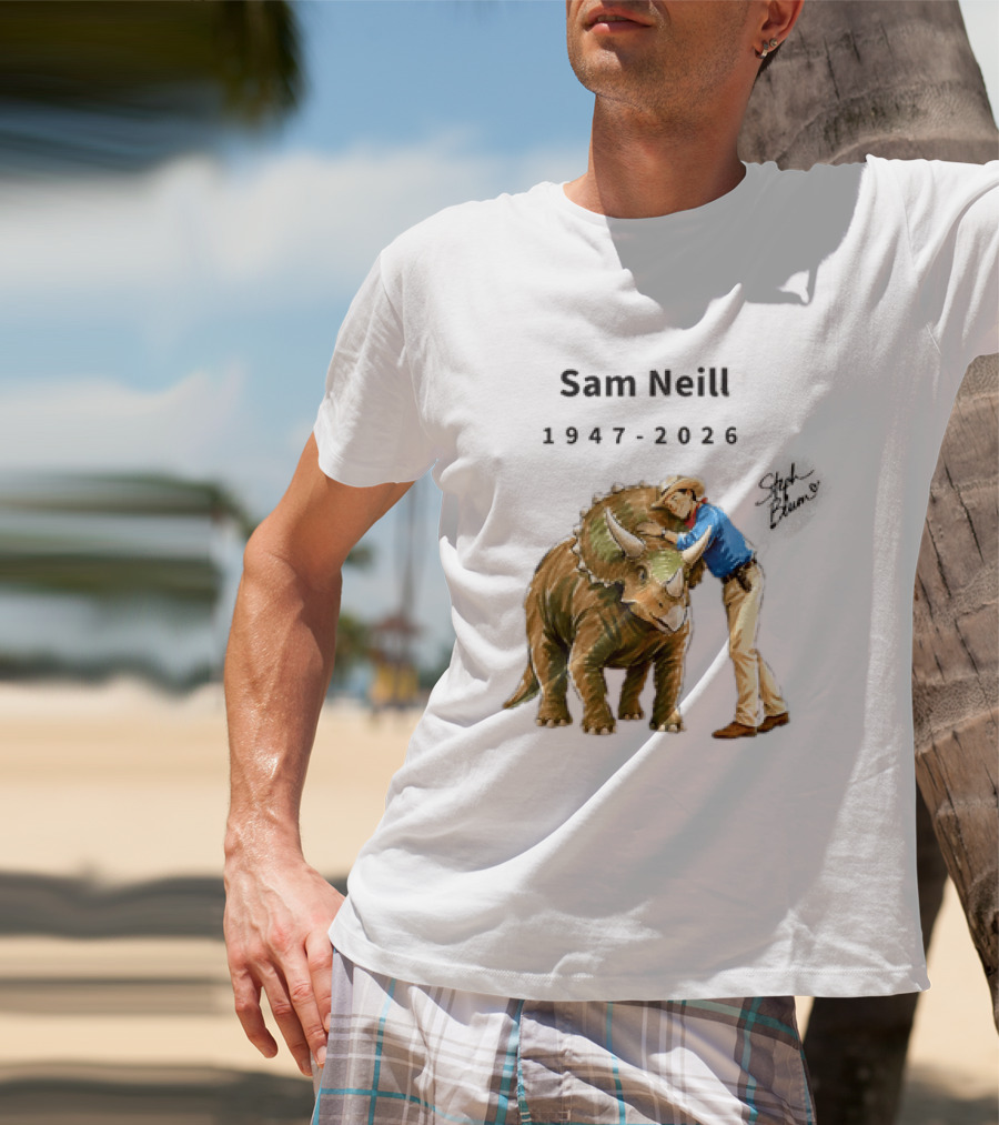 Sam Neill 1947 2026 Jurassic Park Iconic Triceratops Scene T-Shirt