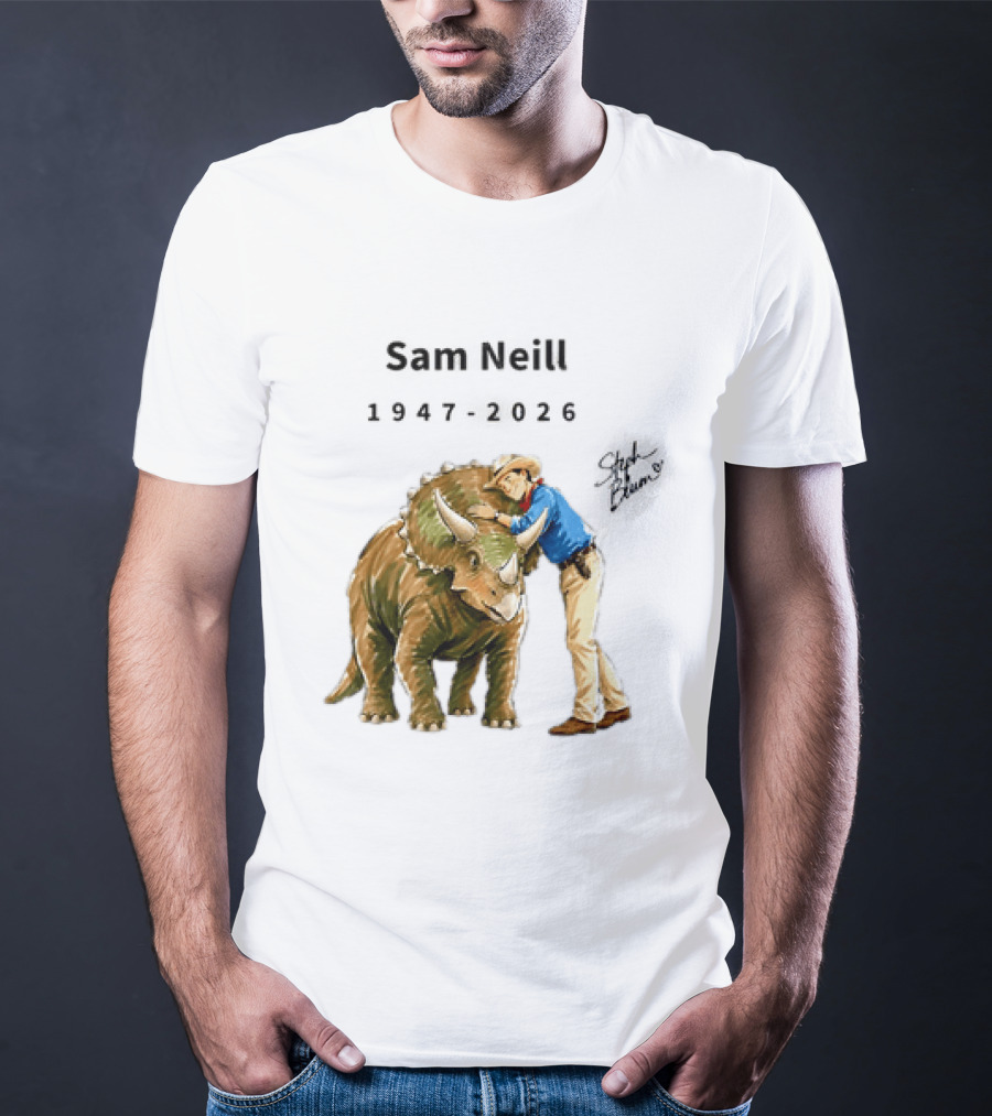 Sam Neill 1947 2026 Jurassic Park Iconic Triceratops Scene T-Shirt