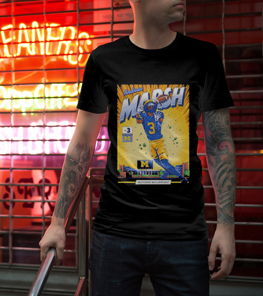 Andrew Marsh Michigan Wolverines Football Player Number 3 Comic T-Shirt