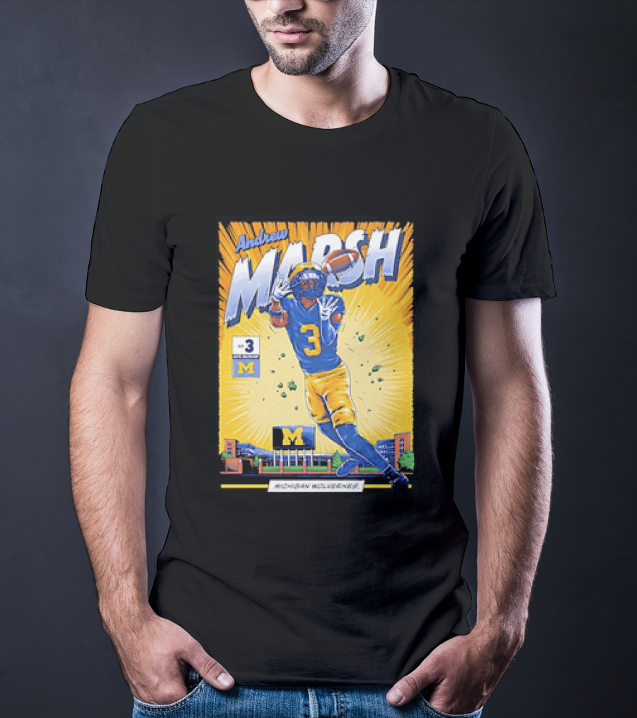 Andrew Marsh Michigan Wolverines Football Player Number 3 Comic T-Shirt