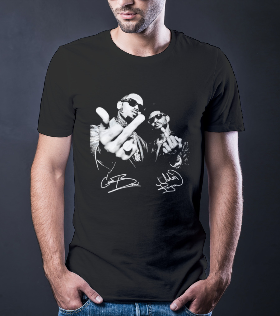 Chris Brown Usher R And B Music Middle Finger Sign Autograph T-Shirt