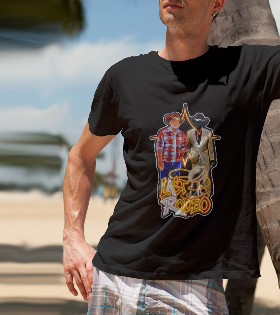 Last Rodeo Cowboy Gentleman With Football Trophy Plaid And Suit Styles T-Shirt