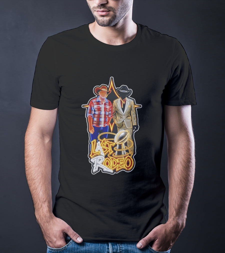 Last Rodeo Cowboy Gentleman With Football Trophy Plaid And Suit Styles T-Shirt