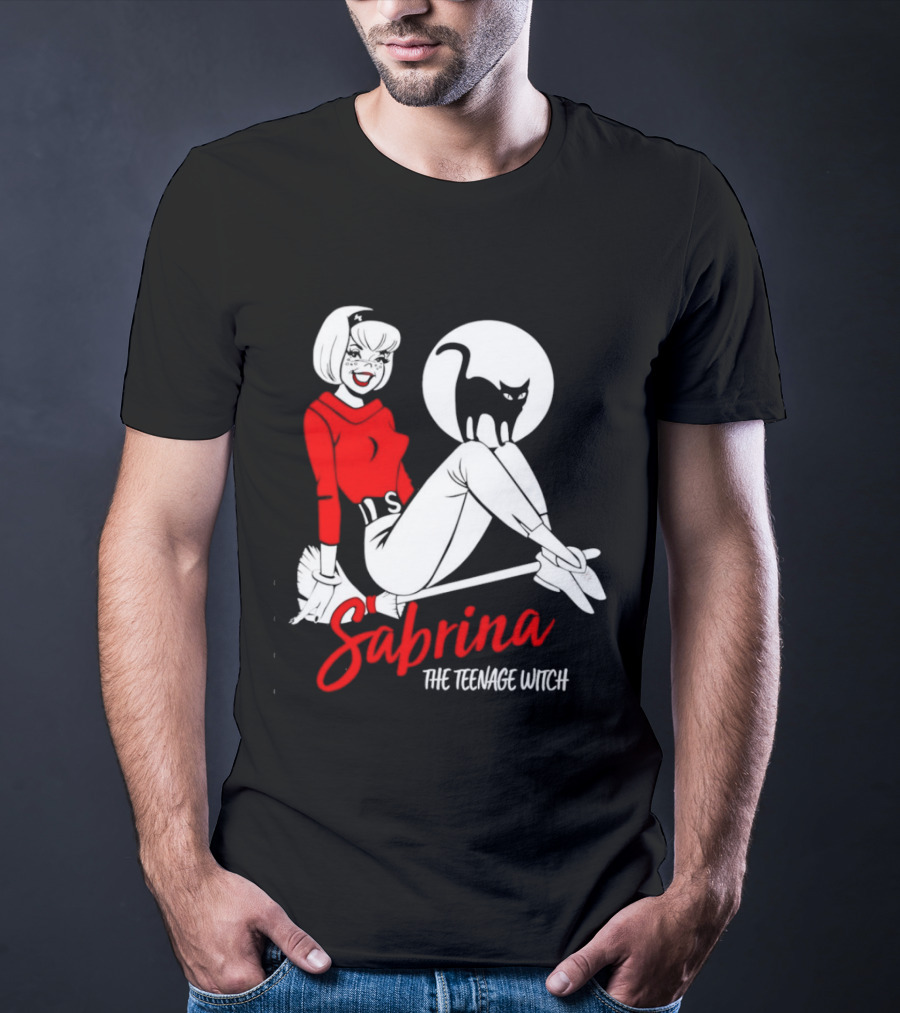 Sabrina The Teenage Witch Salem Cat Vintage Style Broomstick T-Shirt