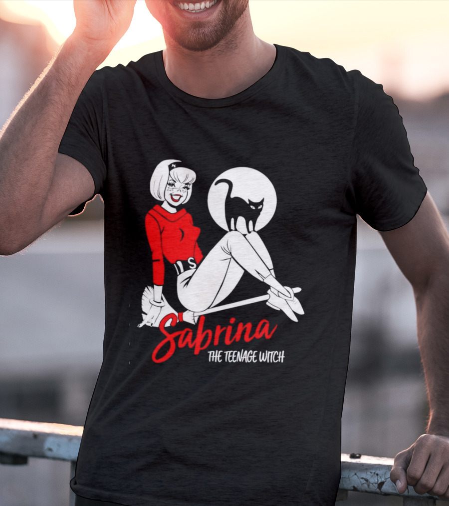 Sabrina The Teenage Witch Salem Cat Vintage Style Broomstick T-Shirt