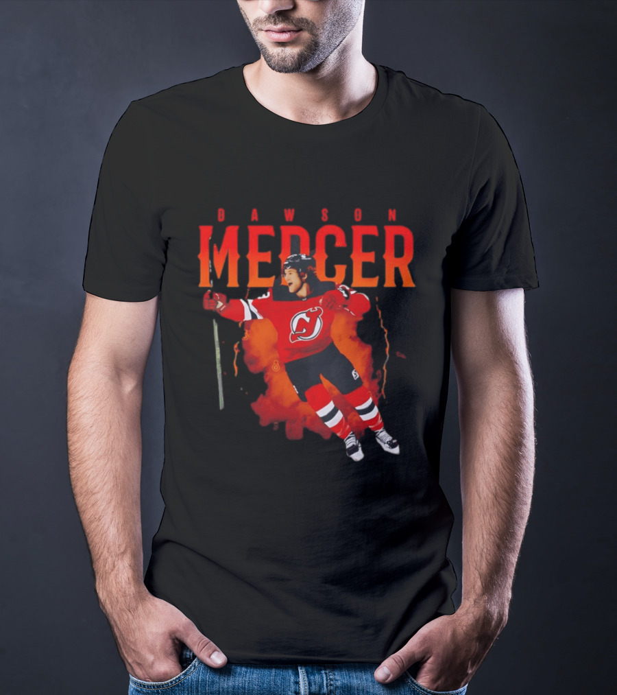 Dawson Mercer New Jersey Devils Celebration Hockey Player Image T-Shirt