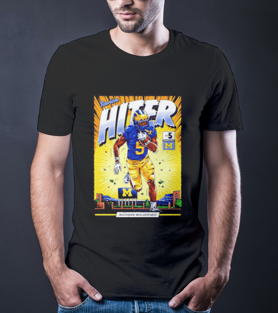 Savion Hiter Michigan Wolverines Football Number 5 Comic T-Shirt