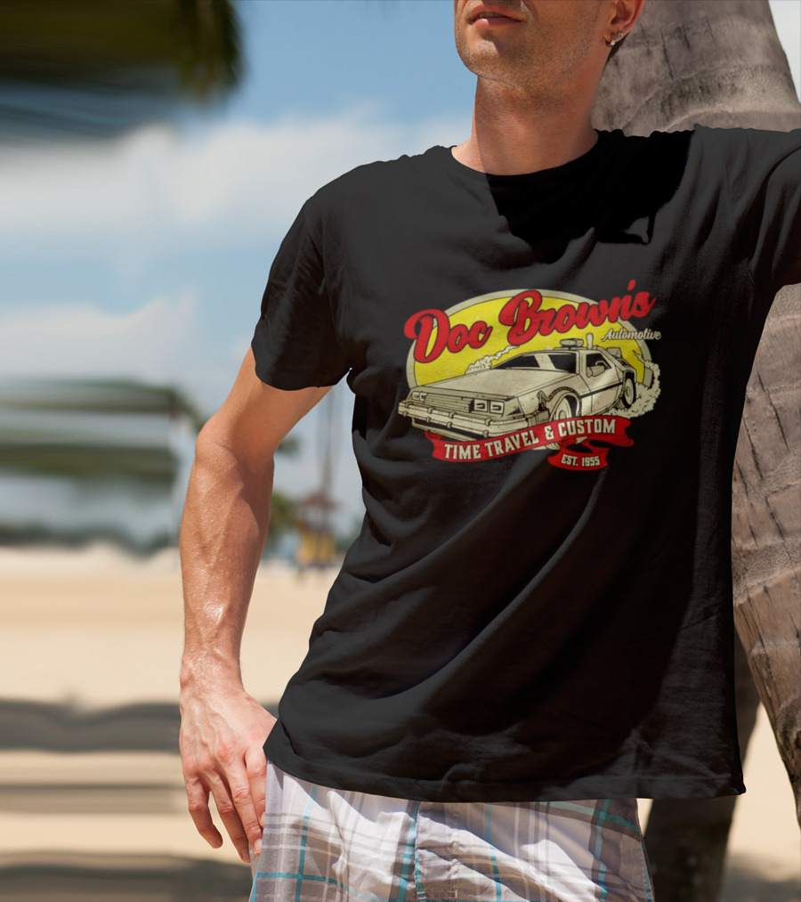 Doc Brown's Automotive Time Travel & Custom Est 1955 Classic DeLorean T-Shirt