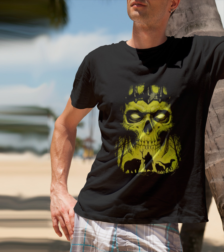 Lych Vs Druid Fantasy Dark Necromancer Skull T-Shirt