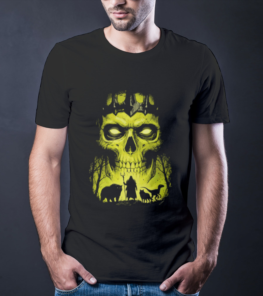 Lych Vs Druid Fantasy Dark Necromancer Skull T-Shirt
