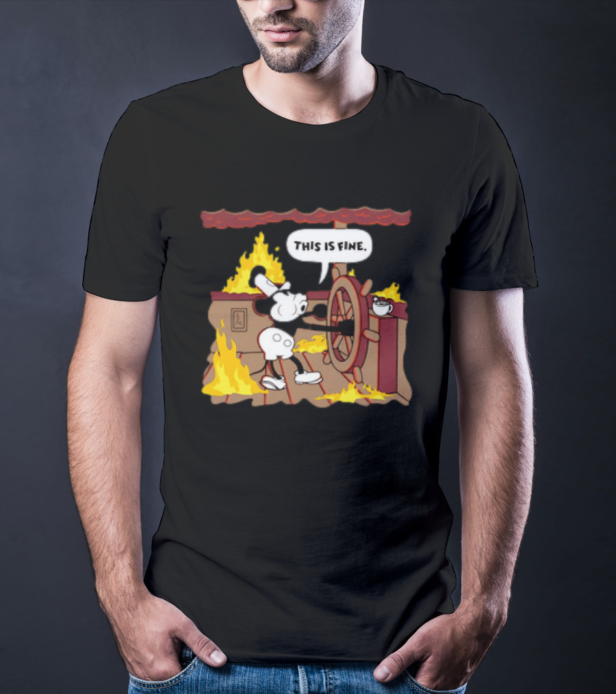 This Is Fine Steamboat Mickey Mouse Fire Captain T-Shirt