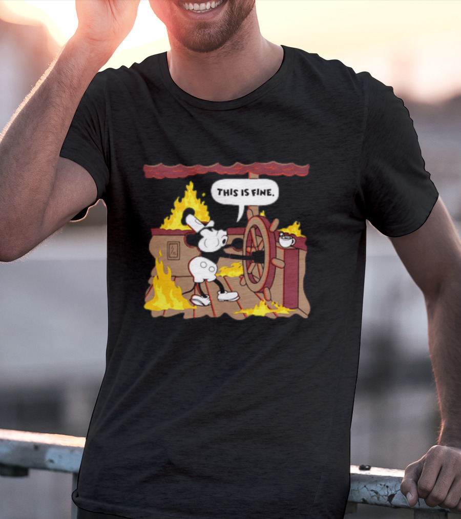 This Is Fine Steamboat Mickey Mouse Fire Captain T-Shirt