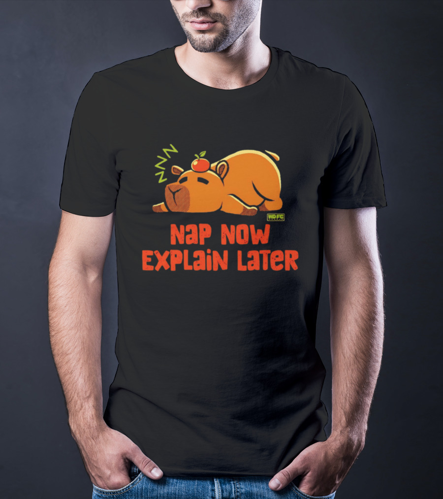 Nap Now Explain Later Cute Capybara With Orange ZZZ T-Shirt