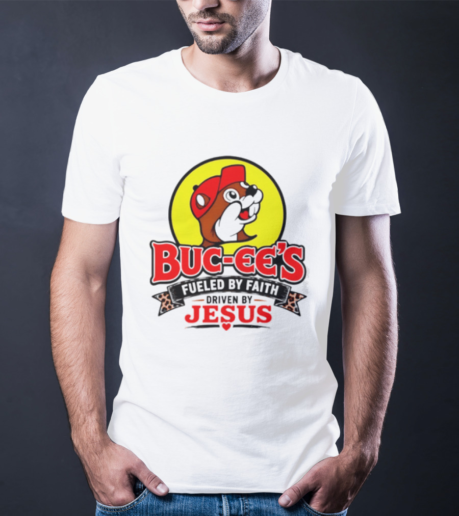 Buc Ee's Fueled By Faith Driven By Jesus Yellow Circle Red Cap T-Shirt