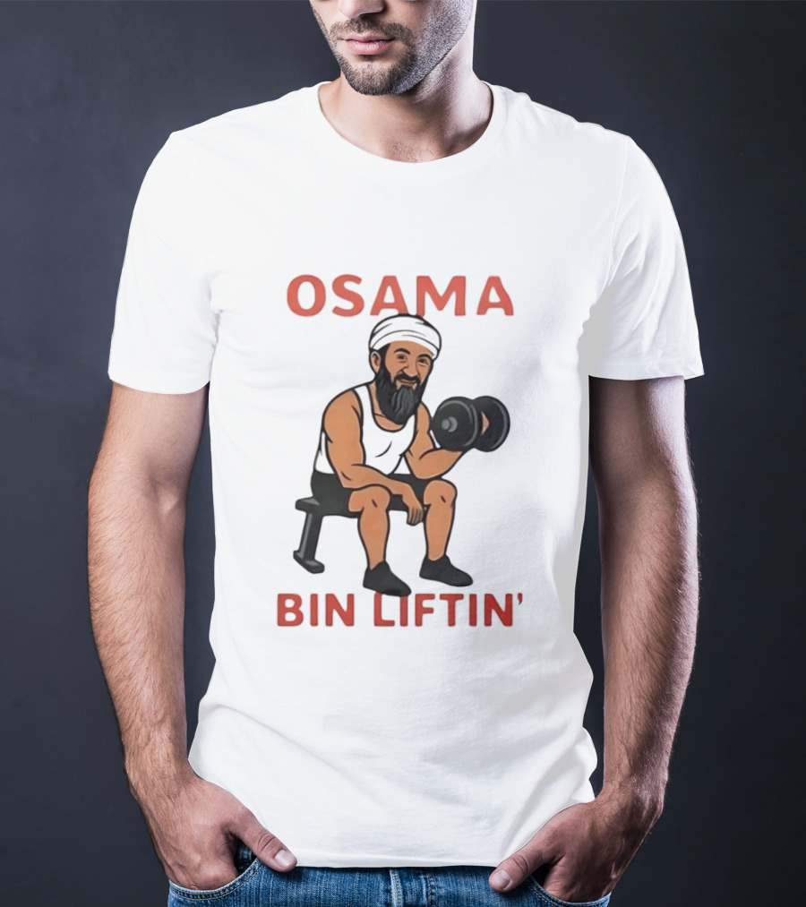 Osama Bin Liftin' Dumbbell Cartoon Weightlifting Humor T-Shirt