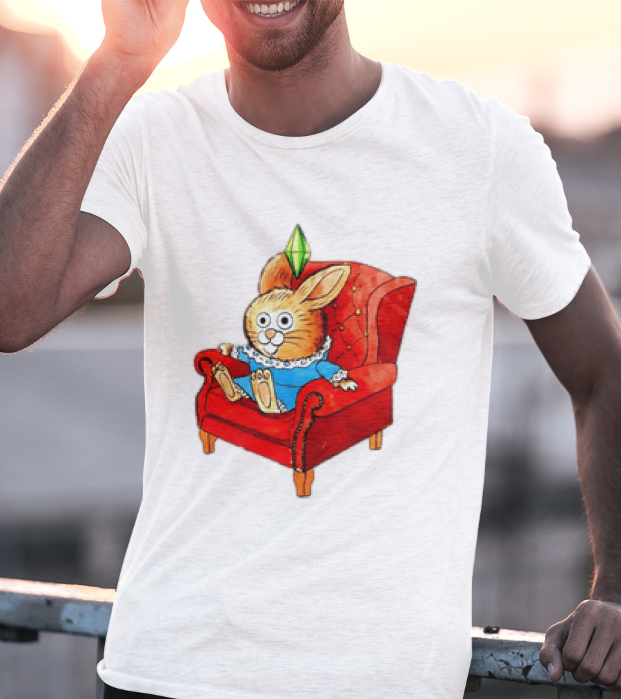 Rabbit They're Turning Me Into A Data Center Tomorrow Green Plumbob Red Couch Blue Dress T-Shirt