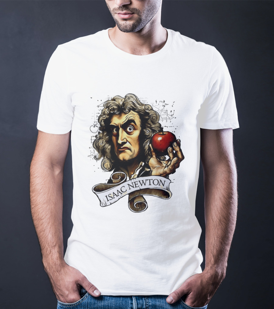 Isaac Newton Scientist With Apple Gravity Physics T-Shirt