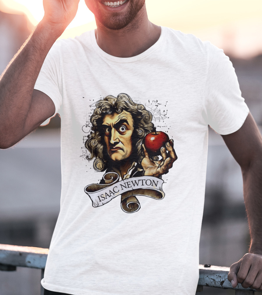 Isaac Newton Scientist With Apple Gravity Physics T-Shirt