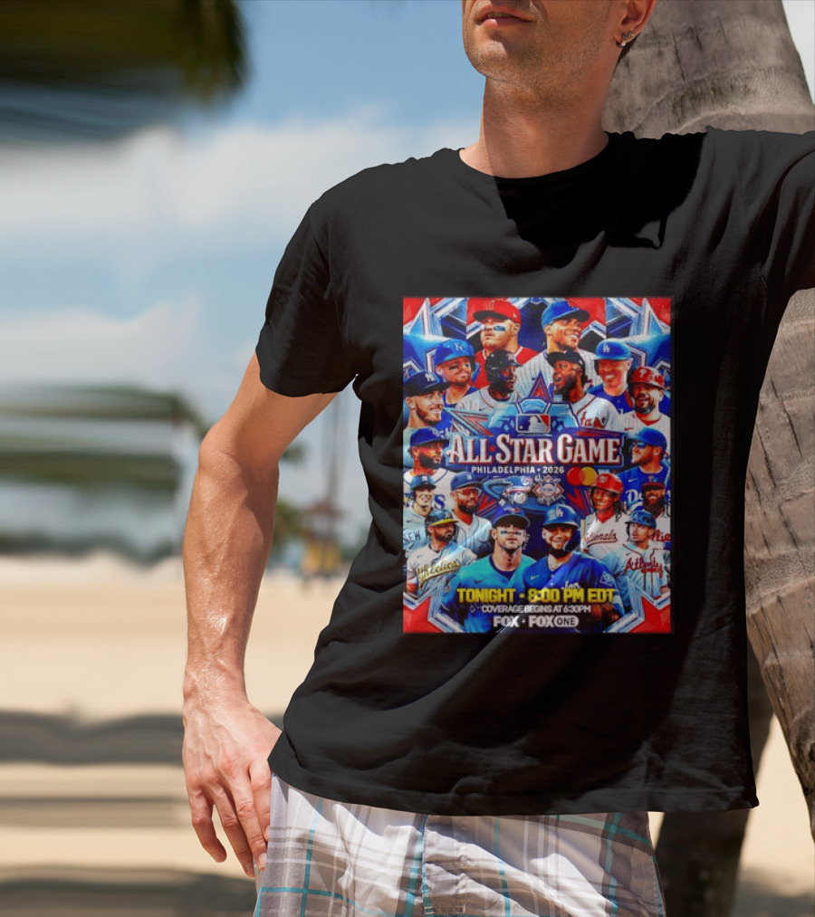 2026 MLB All Star Game Philadelphia Featured Stars And Team Jerseys Fox Coverage T-Shirt