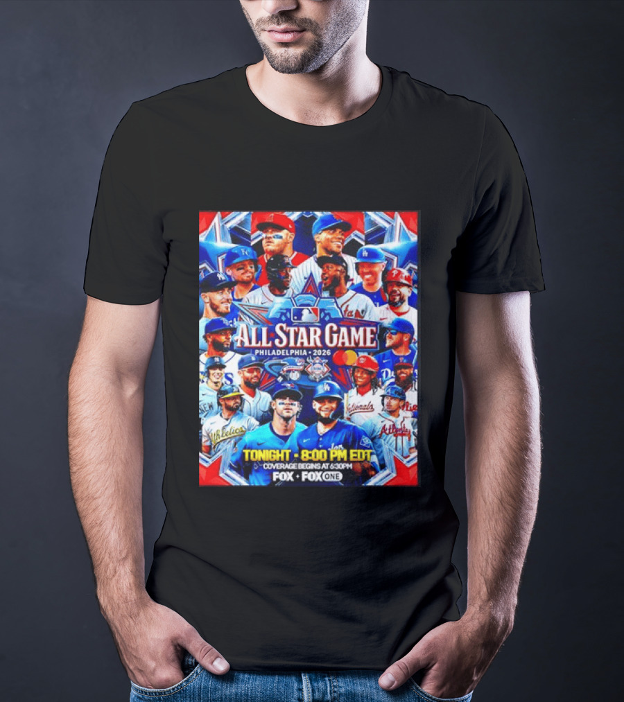 2026 MLB All Star Game Philadelphia Featured Stars And Team Jerseys Fox Coverage T-Shirt