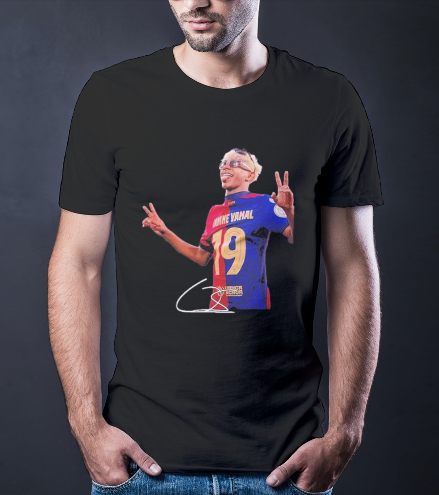 Lamine Yamal Barcelona Peace Sign Celebration 19 Jersey T-Shirt