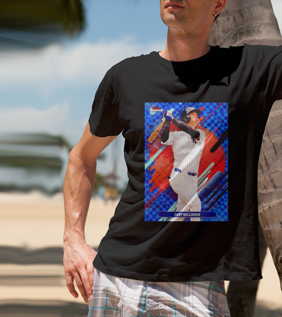 Cody Bellinger Topps Finest Baseball Card Blue Checkered Background Batting Pose T-Shirt