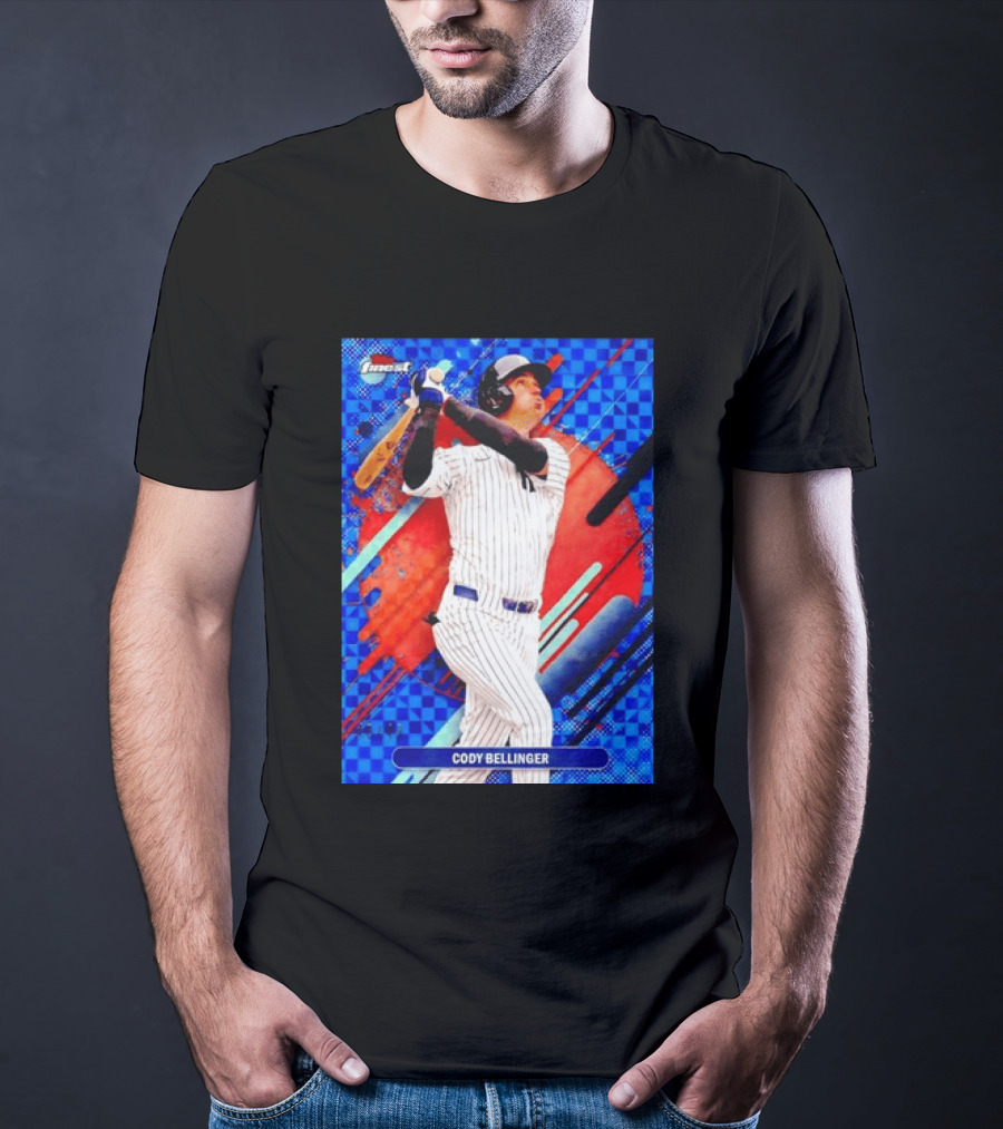 Cody Bellinger Topps Finest Baseball Card Blue Checkered Background Batting Pose T-Shirt
