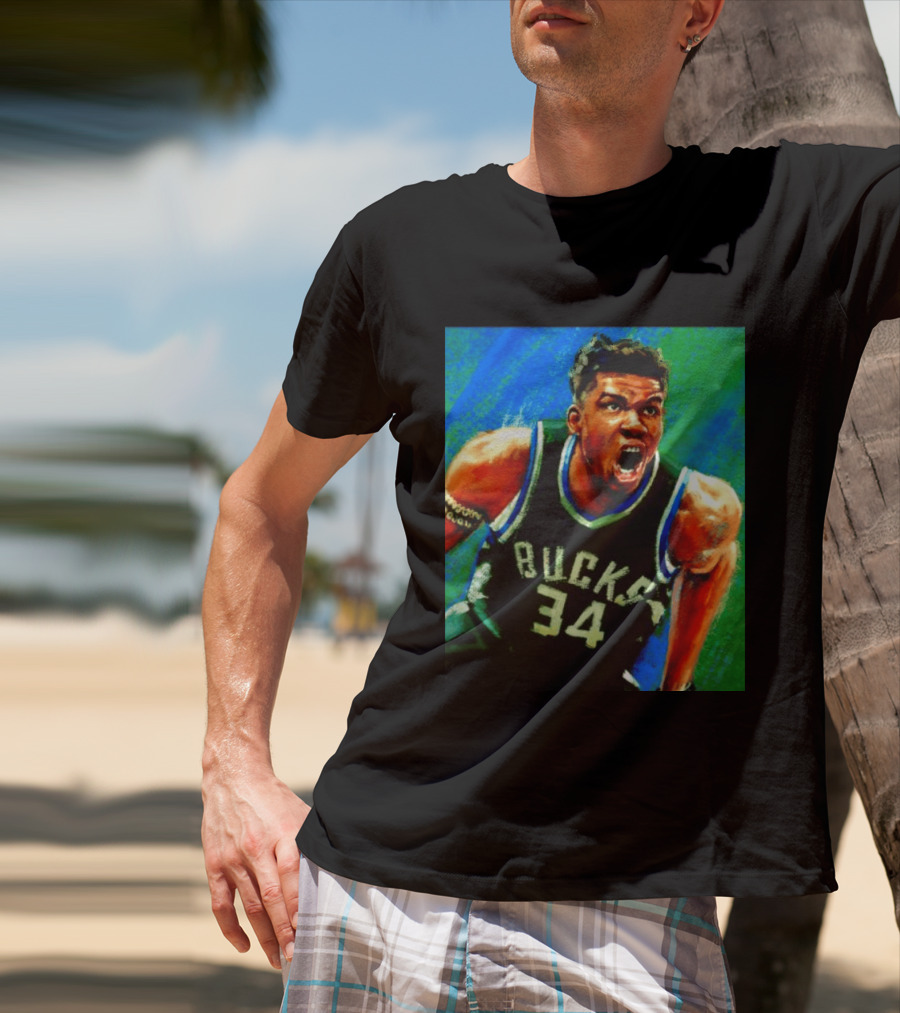 Giannis Antetokounmpo Bucks No 34 Jersey Art Basketball Star T-Shirt