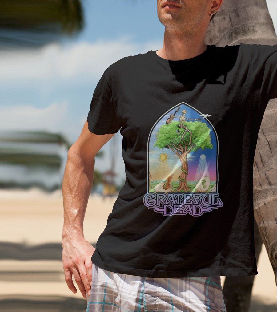 Grateful Dead Summer Magic Skeleton Guitar Tree Sunrise Sunset Fantasy T-Shirt