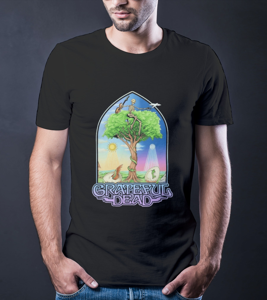 Grateful Dead Summer Magic Skeleton Guitar Tree Sunrise Sunset Fantasy T-Shirt