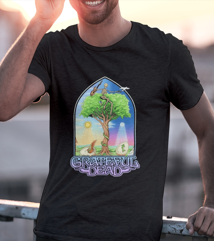 Grateful Dead Summer Magic Skeleton Guitar Tree Sunrise Sunset Fantasy T-Shirt