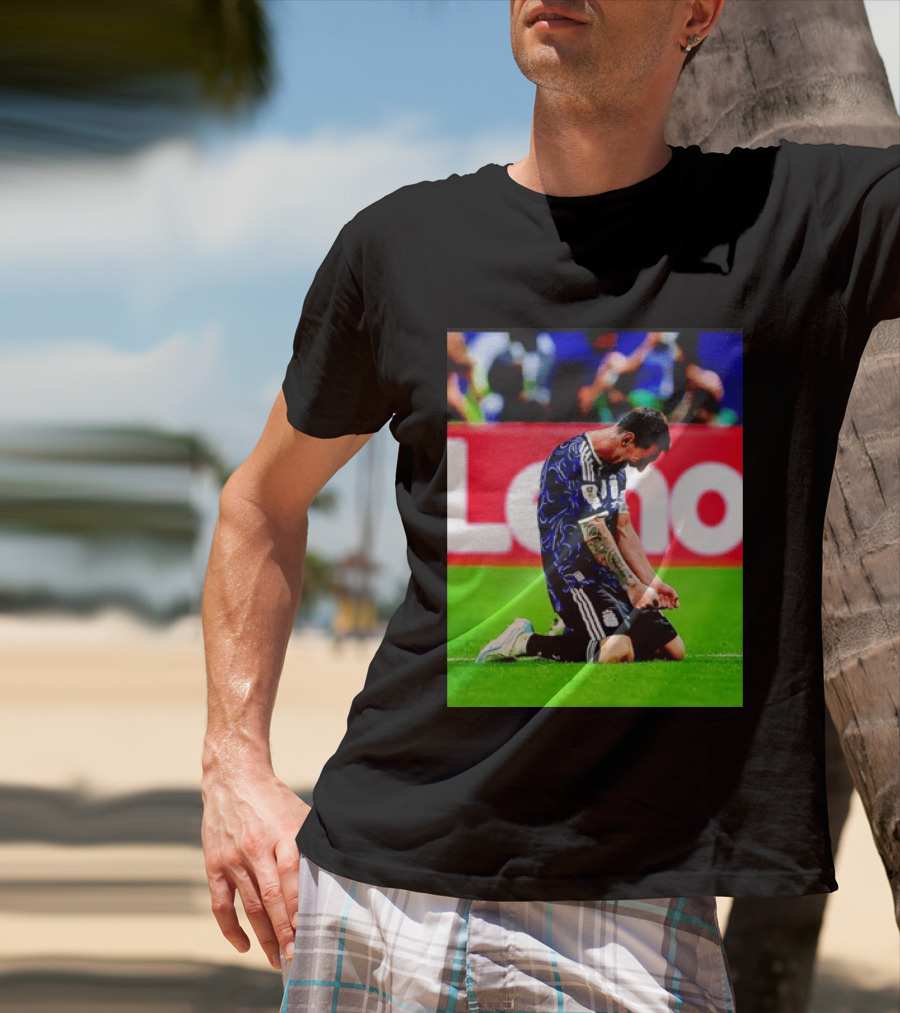Argentina Football Icon Lionel Messi Kneels In Triumph National Team Victory T-Shirt