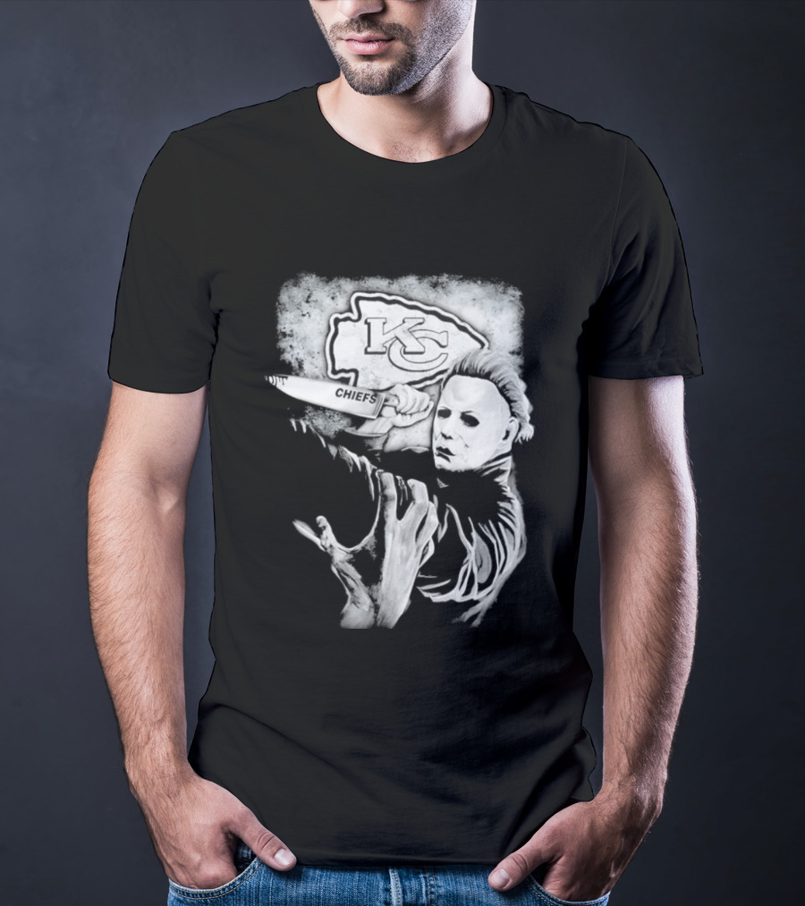 Michael Myers Holding Knife With KC Chiefs T-Shirt