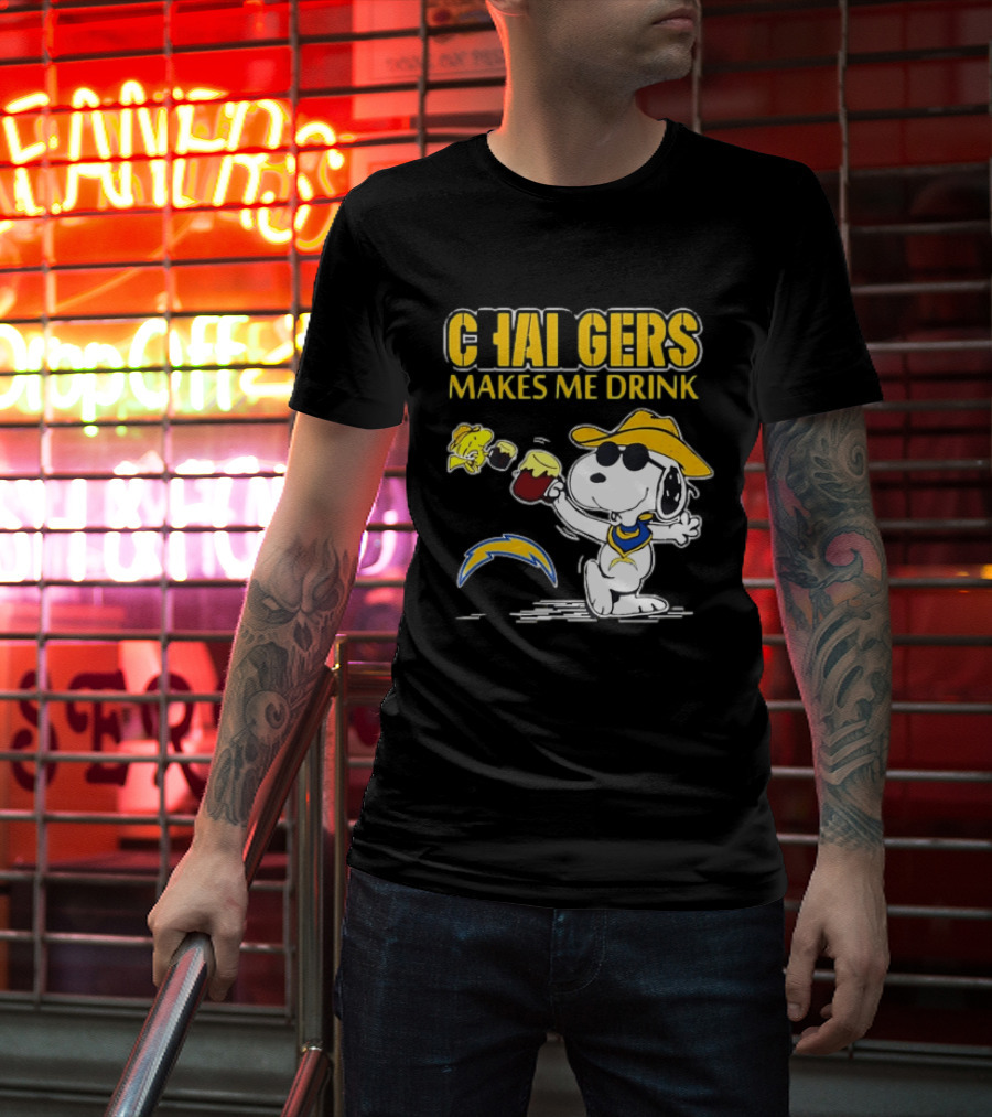 Snoopy Drinking Beer Chargers Makes Me Drink T-Shirt