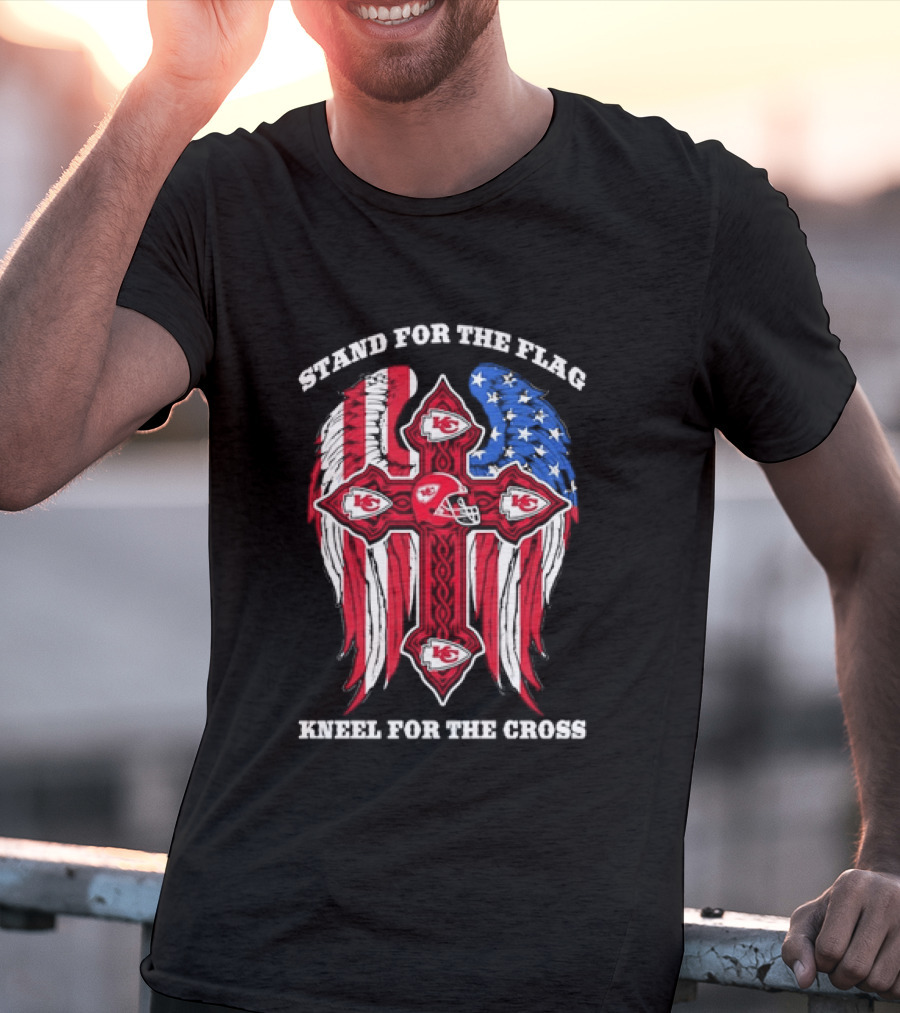 Stand For The Flag Kneel For The Cross Kansas City Chiefs American Flag Cross T-Shirt