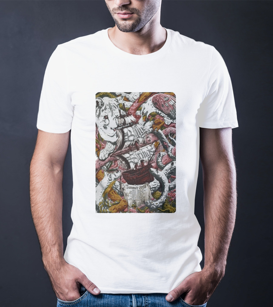 Billy Strings Summer 2026 Shows Pirate Ship And Wild Animals T-Shirt