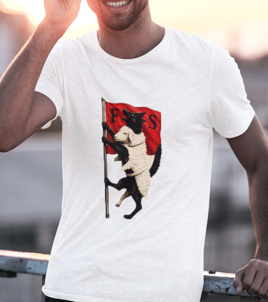 FS Black Cat Carrying Lamb Red Flag T-Shirt