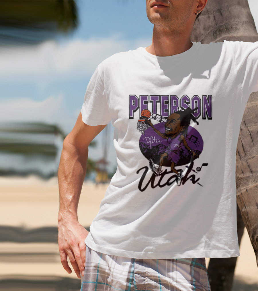 Peterson Utah Jazz NBA Basketball Caricature Purple Scene T-Shirt