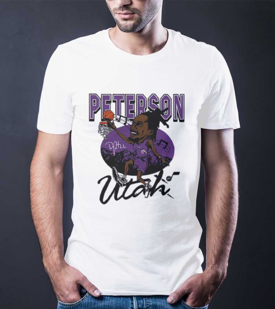 Peterson Utah Jazz NBA Basketball Caricature Purple Scene T-Shirt