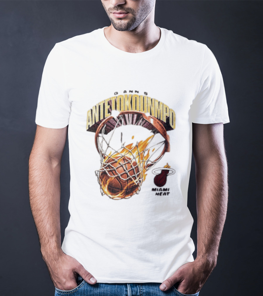 Giannis Antetokounmpo Miami Heat Basketball Hoop Fireball T-Shirt