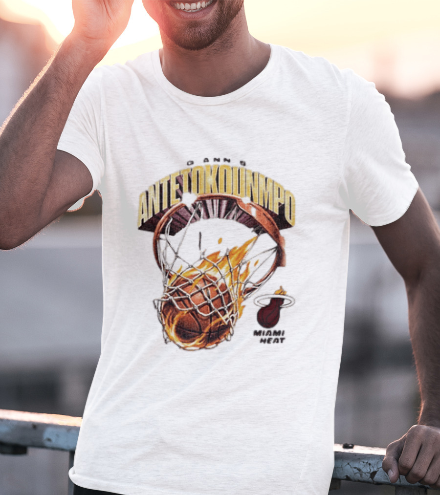 Giannis Antetokounmpo Miami Heat Basketball Hoop Fireball T-Shirt
