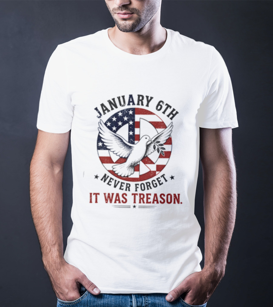 January 6th Never Forget It Was Treason Pigeon American Flag Peace T-Shirt
