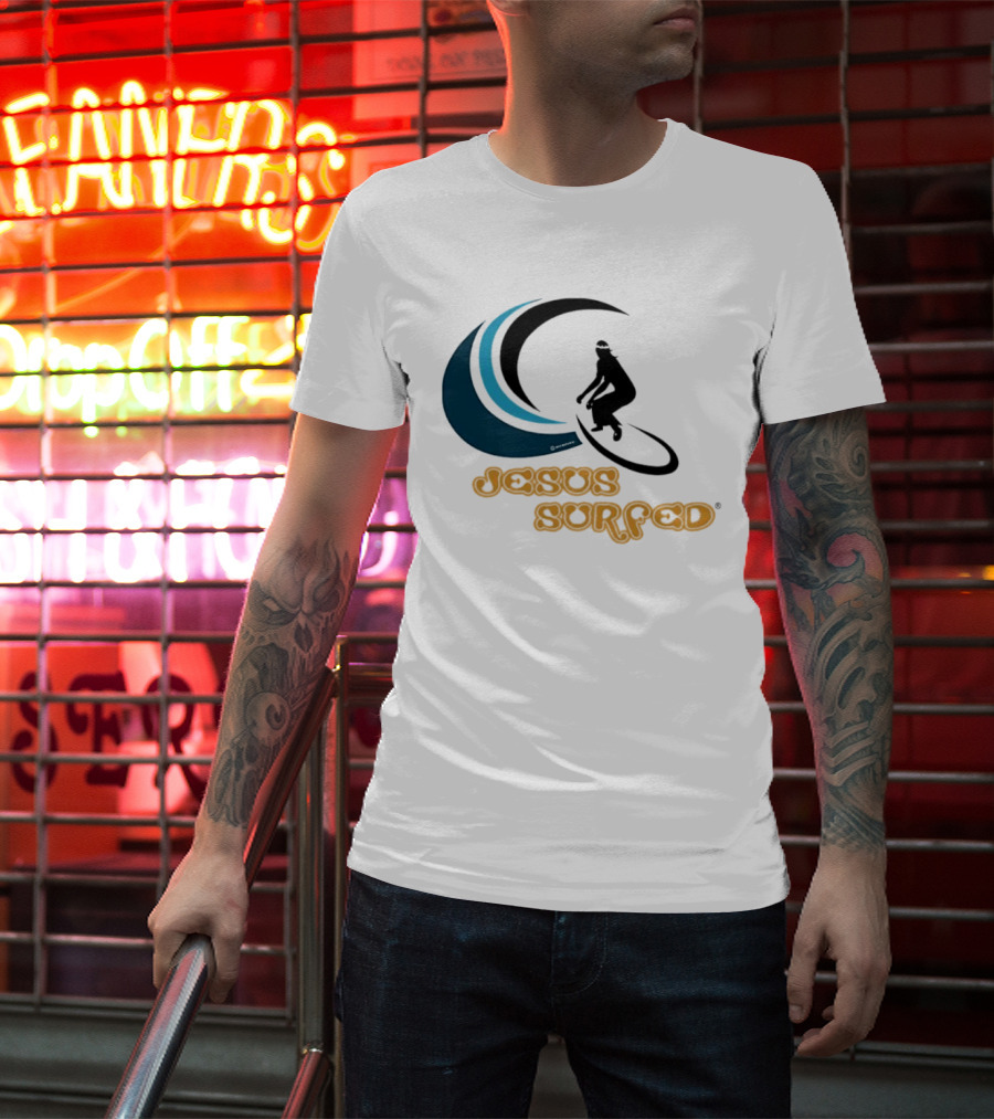 Jesus Surfed Christianity Faith Surfing T-Shirt
