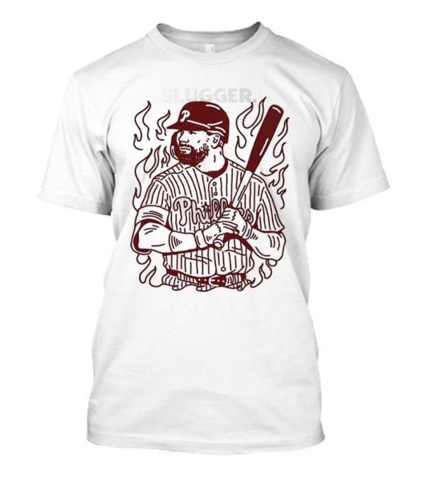 Philadelphia Phillies Slugger Baseball Player With Bat And Flames T-Shirt