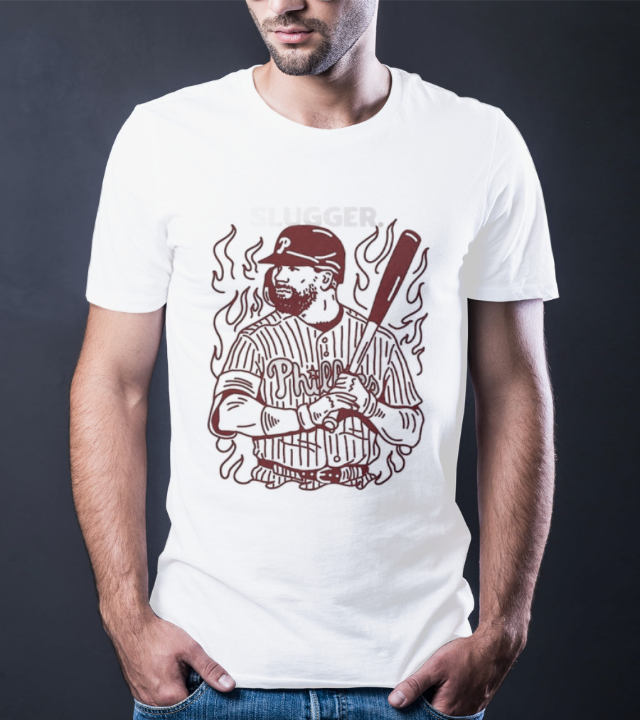 Philadelphia Phillies Slugger Baseball Player With Bat And Flames T-Shirt