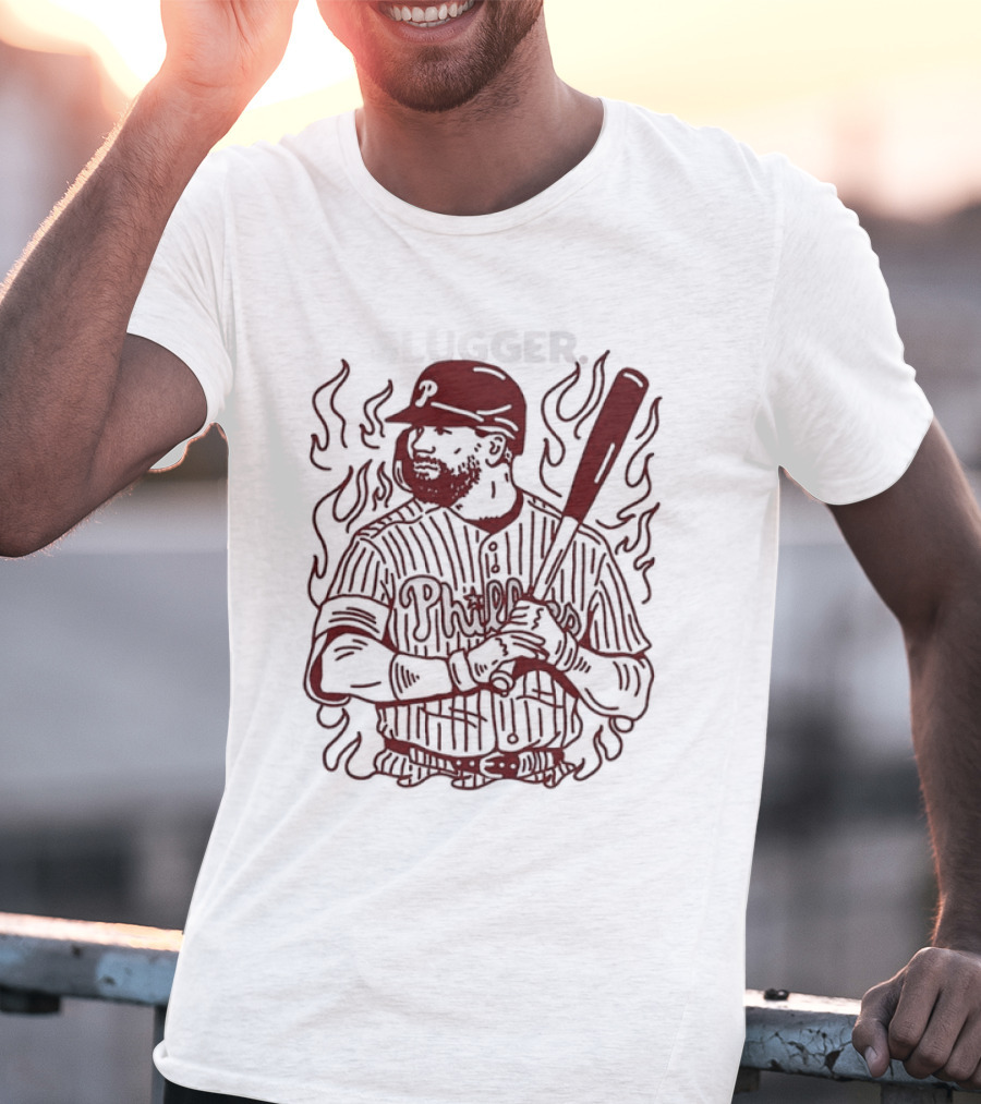 Philadelphia Phillies Slugger Baseball Player With Bat And Flames T-Shirt