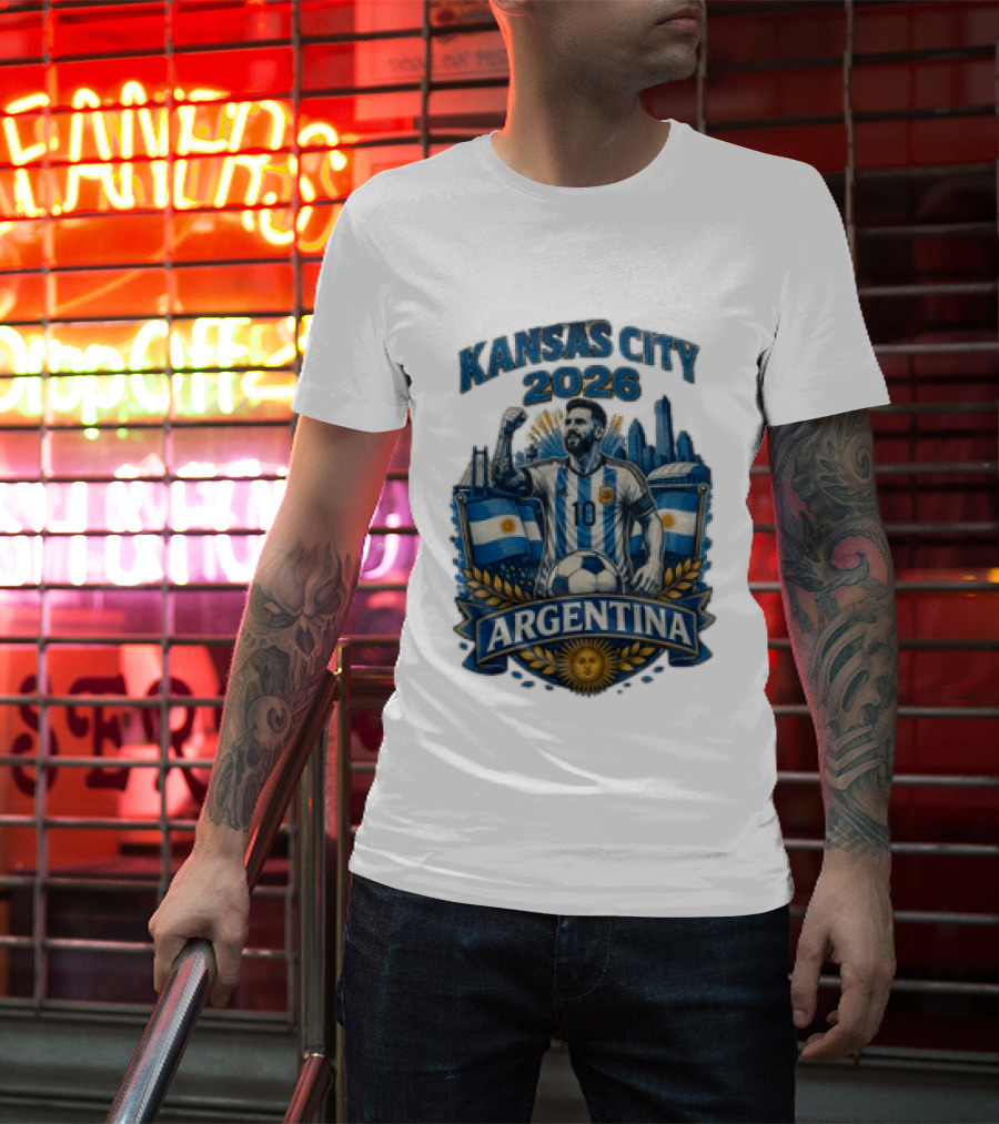 Kansas City 2026 Argentina Lionel Messi No 10 Flag Skyline T-Shirt